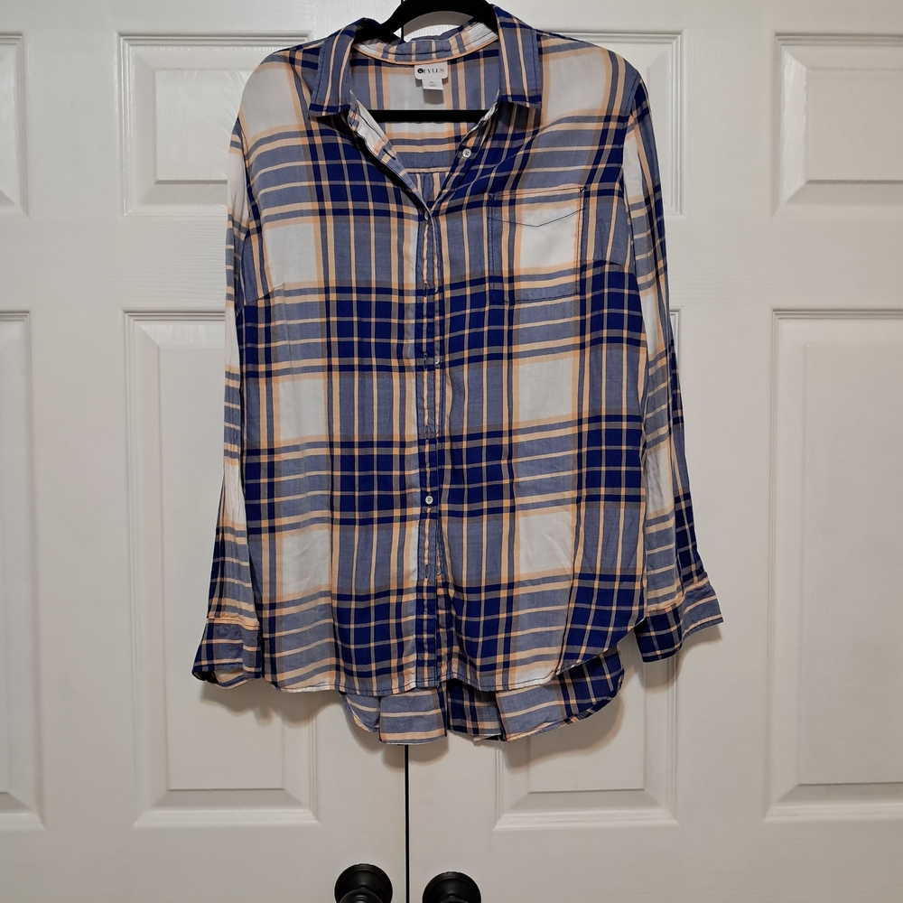 STYLUS Blue and Tan Plaid Shirt
